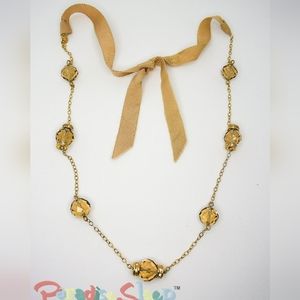 ✨ *J.Crew* Amber & Gold Ribbon Necklace - Gold Beading  - BEAUTIFUL!